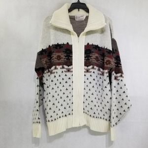 Vintage Clipper Mist Nordic Fair Isle Zip Up Sweater  M Made In USA Acrylic